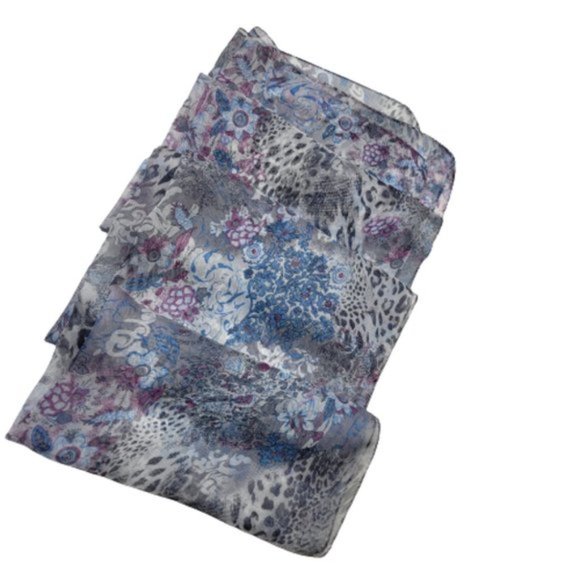 Blue Floral Print Fashion Rectangular Scarf - Picture 5 of 7